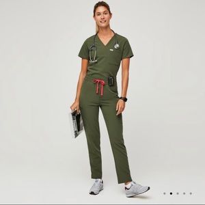 Figs High waisted olive skinny yola pants